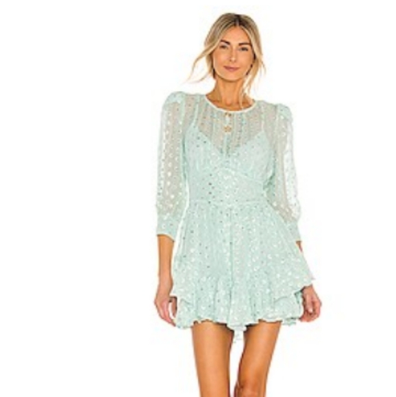 For Love & Lemons Mindy Mini Dress Mint Color With Sliver Hearts Size S … - Picture 1 of 13